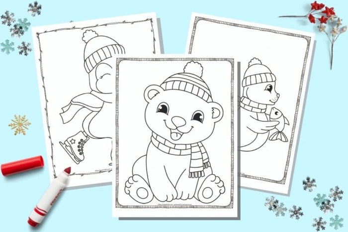 Simple winter animal coloring pages