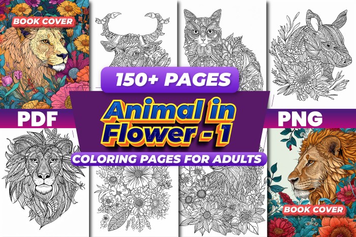 Animal and flower coloring pages