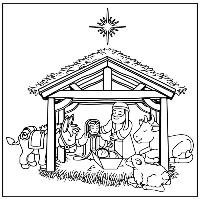 Animals at the manger coloring sheet