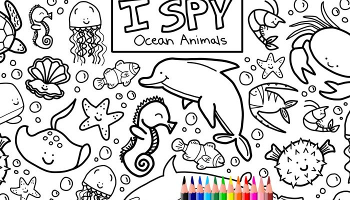 Coloring Book Style Sea Animals