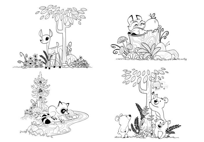 Coloring page woodland animals