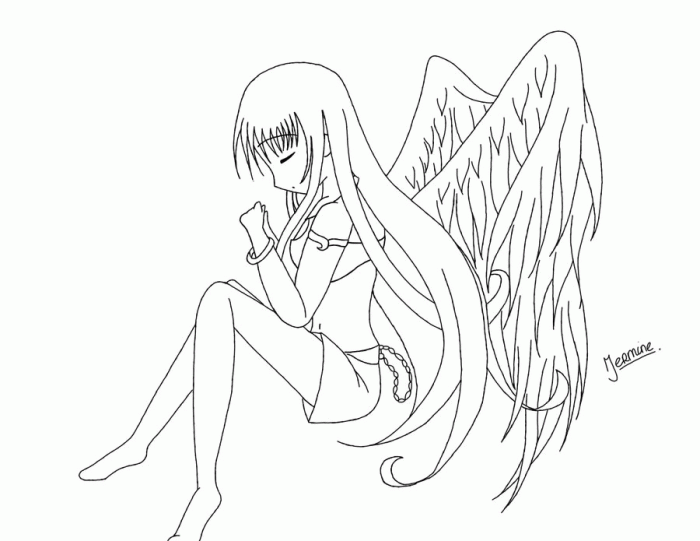 Anime angel coloring template