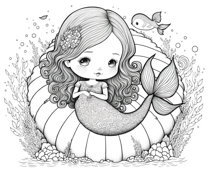 Cute and detailed coloring pages anime mermaid