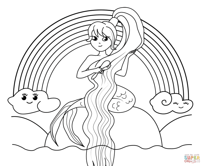 Cute and detailed coloring pages anime mermaid