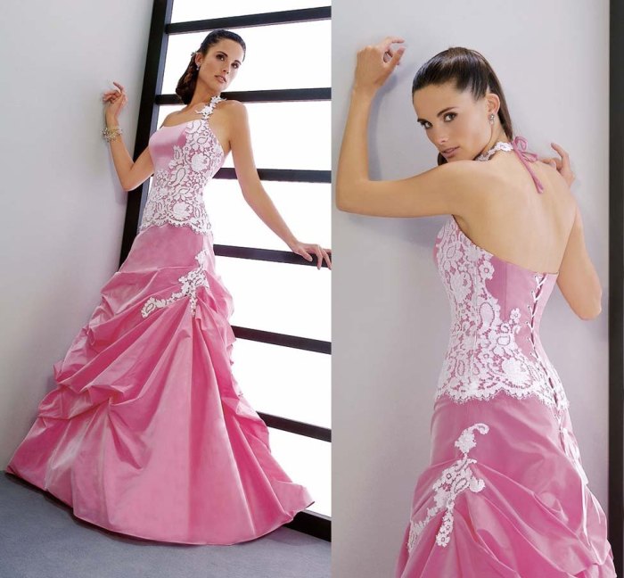 Pink and white wedding dress