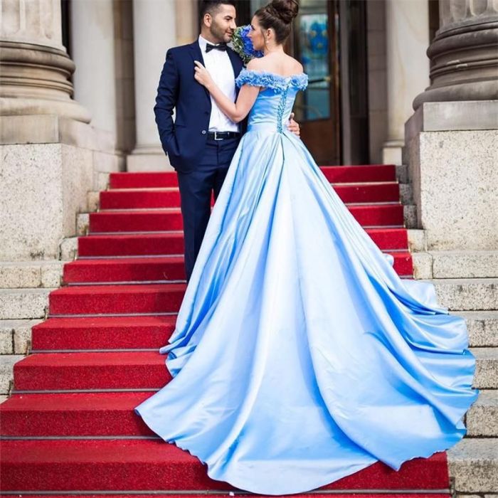 Pale blue wedding guest dress