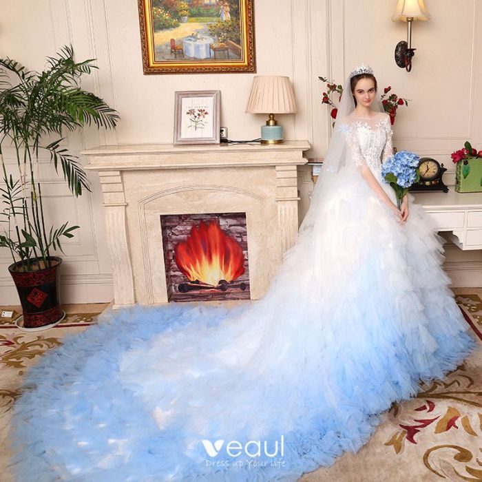 Sky blue wedding dress